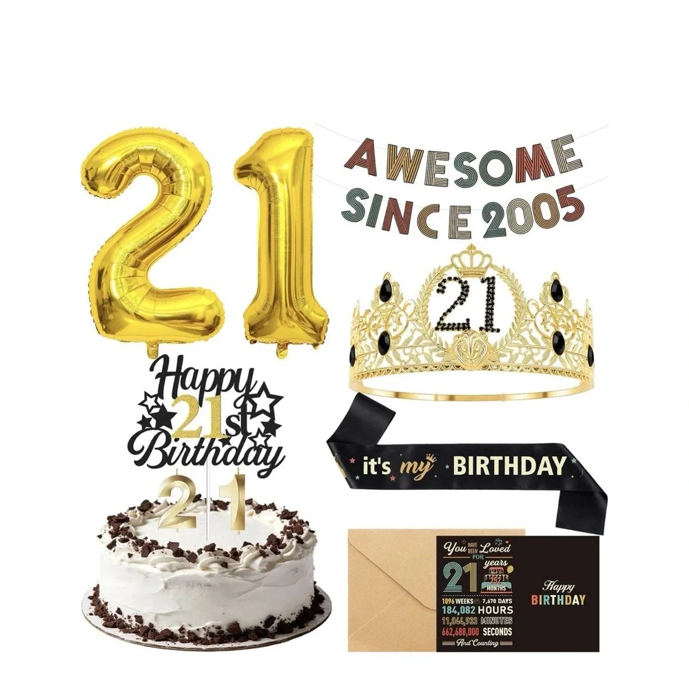21St Birthday Decorations for Him Her, Happy 21St Birthday Banner with Black Sil